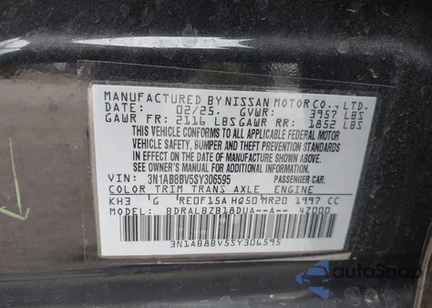 2025 Nissan Sentra S from USA, damaged, VIN 3N1AB8BV5SY306595